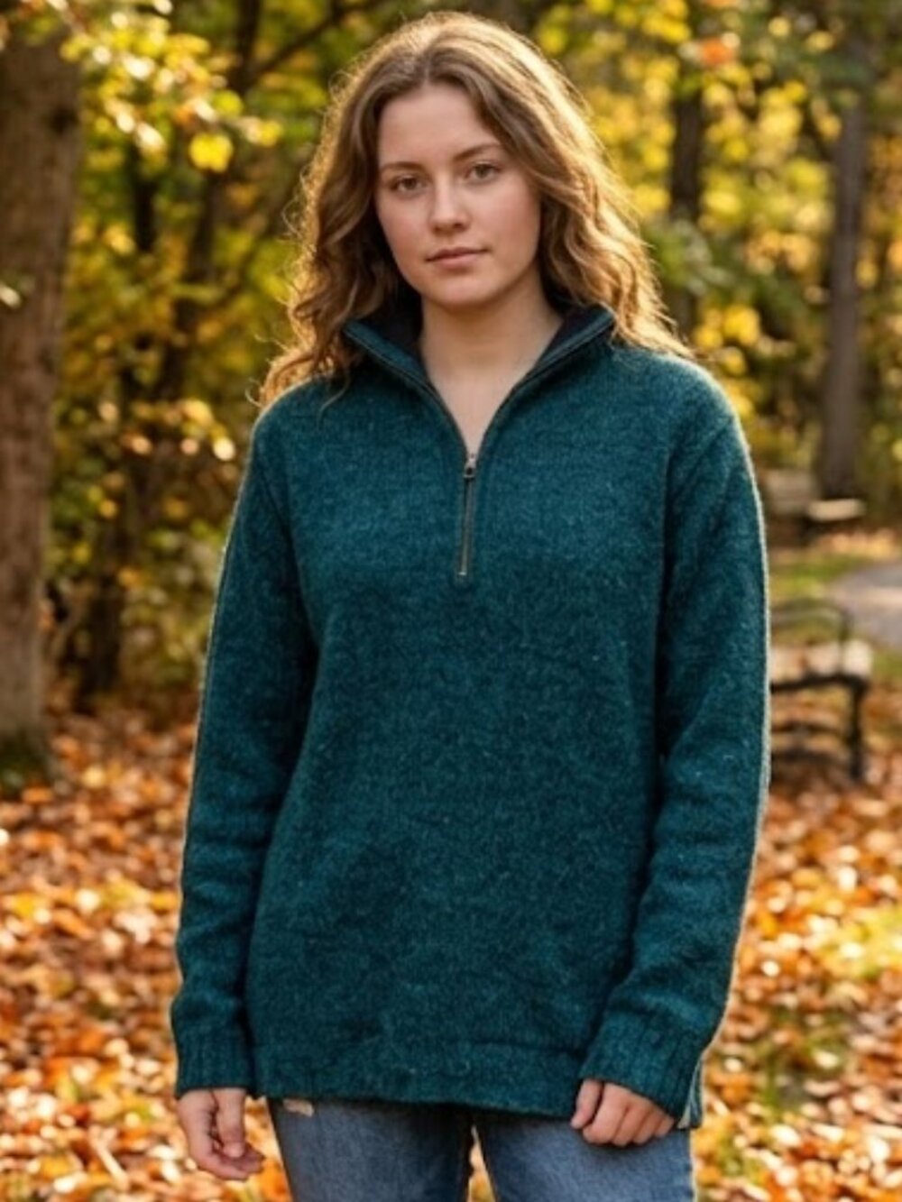 Woolrich Women Size Medium Blue Green 1/2 Zip Sweater Poetcore Academia Classic